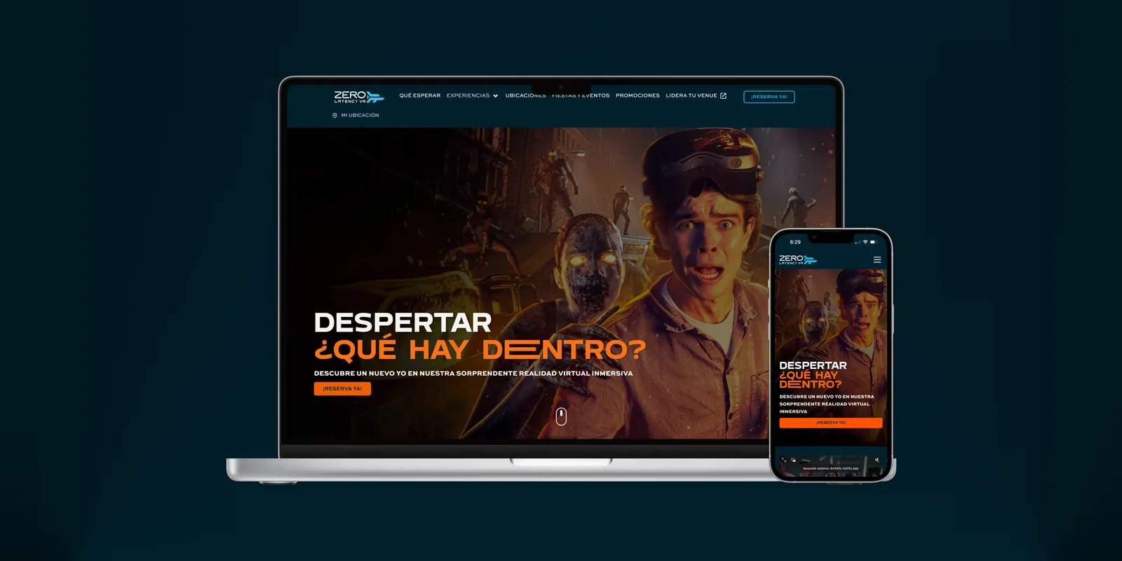 ZeroLatencyVR — Experiencia promocional para una arena de realidad virtual free-roam en Monterrey: catálogo de experiencias, reseñas y reservas.